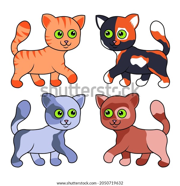 Four Amusing Cartoon Cats Isolated On Stock Vector (Royalty Free ...