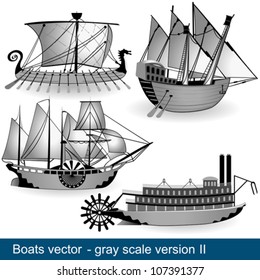 Four ancient boats in gray scale, part 2