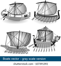 Four ancient boats in gray scale, part 1