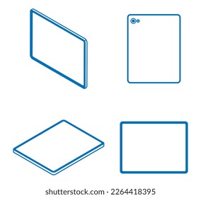 Four angles 3d tablet computers set - Line art, blank screen