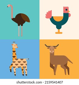 four animals basic forms style icons