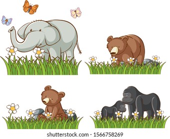 Four animals in garden illustration