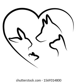 Four animals and heart drawn