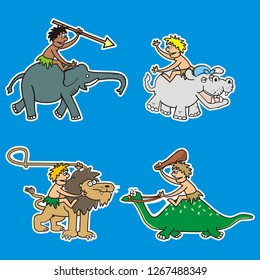 Four animals and males, vector illustration, stickers