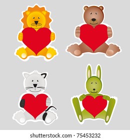 Four animals with read hearts