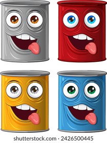 Four animated paint cans showing different emotions.