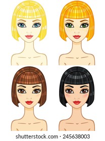 Four animation girls of a different phenotype. The portraits isolated on a white background.