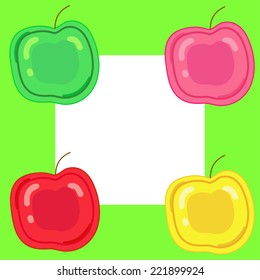 Four apple green pink red yellow located on the square