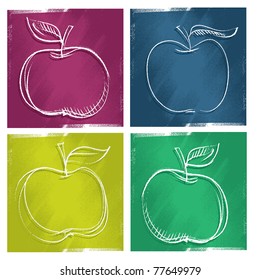 four apple icons, freehand painterly drawing (vector)