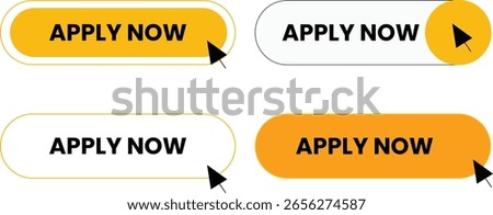 Four apply now buttons with cursors in yellow, white, and black, offering various design options for web interfaces.
