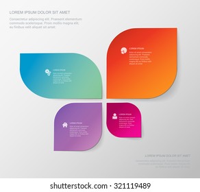 Four area infographic butterfly shape style template. Business infographics collection.