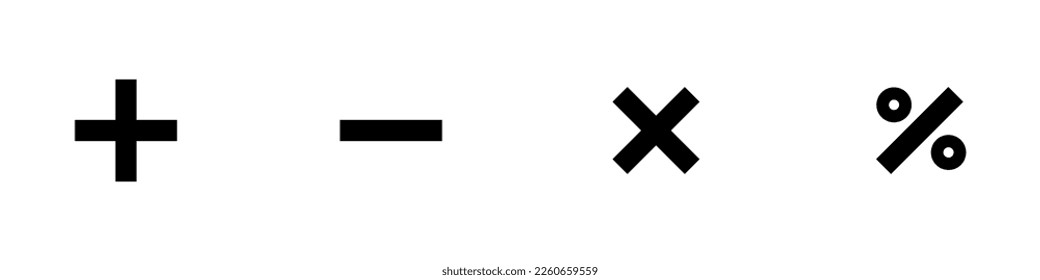 Four arithmetic operations silhouette icons set. Vector.