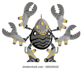four armed with pincers battle evil robot