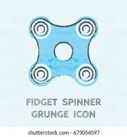 Four arms colored grunge fidget hand spinner monochrome icon. Toy for stress relief and improvement of attention span. Design element for banner, poster, t-shirt, sticker, flyer. Vector illustration.