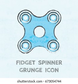 Four arms colored grunge fidget hand spinner monochrome icon. Toy for stress relief and improvement of attention span. Design element for banner, poster, t-shirt, sticker, flyer. Vector illustration.