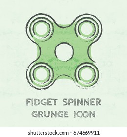 Four arms colored grunge fidget hand spinner monochrome icon. Toy for stress relief and improvement of attention span. Design element for banner, poster, t-shirt, sticker, flyer. Vector illustration.