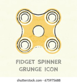 Four arms colored grunge fidget hand spinner monochrome icon. Toy for stress relief and improvement of attention span. Design element for banner, poster, t-shirt, sticker, flyer. Vector illustration.