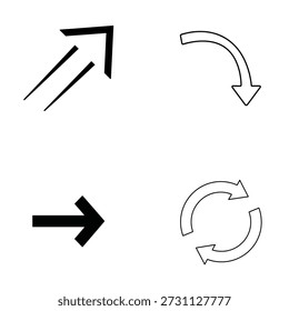 Quatro ícones de seta mostrando uma diagonal para cima, uma curva para baixo, uma seta para a direita reta e setas circulares de atualização.