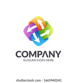 Diseño de logotipo de cuatro flechas. Colorido estilo 3d. Logotipo para plantilla.