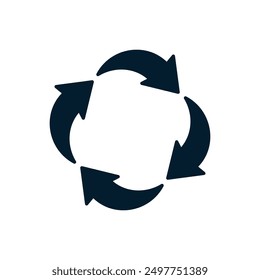 Four arrows in a circle. Concept of renewal, recycling, circulation. Vector linear icon isolated on white background.