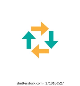 Four  arrows circle. Cycle, recycle, refresh. Reload, refresh, loop, direction, rotate. Vecror illustration isolated on white. Exchange icon. 