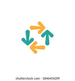 Four  arrows circle. Cycle, recycle, refresh. Reload, refresh, loop, direction, rotate. Vecror illustration isolated on white. Exchange icon. 