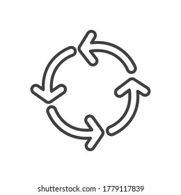 four arrows in circle shape over white background, line style, vector illustration