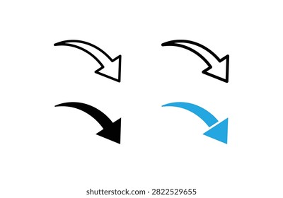 Four arrows curved with arrowheads pointing downward in black and blue colors