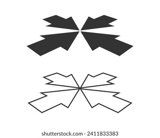 Cuatro flechas unas frente a otras en perspectiva, conjunto de iconos de línea vectorial
