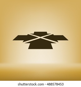 Four arrows facing each other in perspective. Flat vector icon