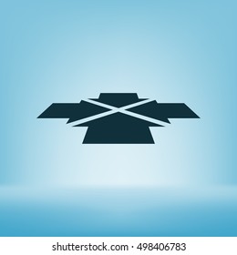 Four arrows facing each other in perspective. Flat vector icon