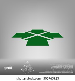 Four arrows facing each other in perspective. Flat vector icon