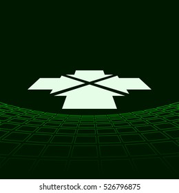 Four arrows facing each other in perspective. Flat vector icon
