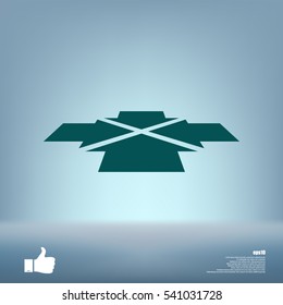 Four arrows facing each other in perspective. Flat vector icon
