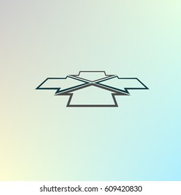 Four arrows facing each other in perspective. Flat vector icon