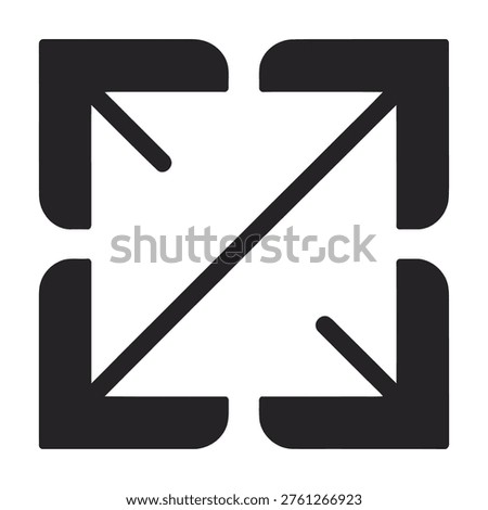 Four arrows forming square shape symbol. Used for enlarge extend or zoom in actions. Full screen display.