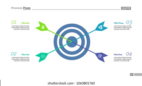 Four arrows hitting target process chart template. Business data visualization. Success, idea, plan, management, finance or marketing creative concept for infographic, report, project layout.