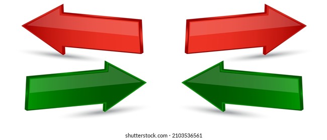 Four arrows icon. Left and right. Red and green. Simple design. Business background. Vector illustration. Stock image. 