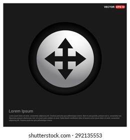four arrows icon - Sign all directions - abstract logo type icon - Realistic Silver metal button abstract black background. Vector illustration