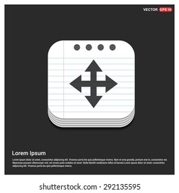 four arrows icon - Sign all directions - abstract logo type icon - glossy notepad book icon button background. Vector illustration