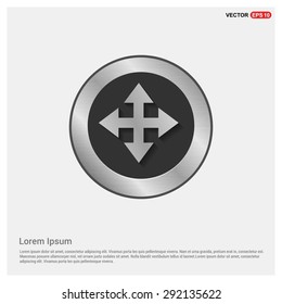 four arrows icon - Sign all directions - abstract logo type icon - Realistic Silver metal button abstract background. Vector illustration