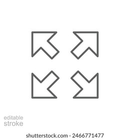 Four arrows icon. Simple outline style. Arrow, direction, square, road, traffic, option, pathway, way concept. Thin line symbol. Vector illustration isolated. Editable stroke.