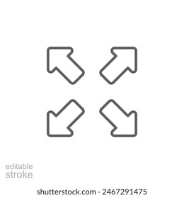 Four arrows icon. Simple outline style. Arrow, direction, square, road, traffic, option, pathway, way concept. Thin line symbol. Vector illustration isolated. Editable stroke.