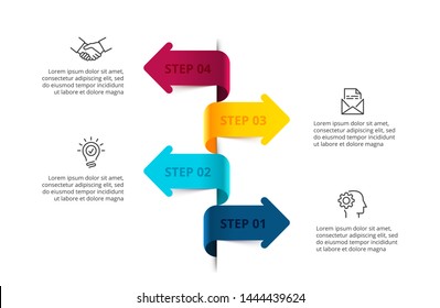 Four arrows infographic elements. Business template for presentation. Vector concept with 4 options or steps.