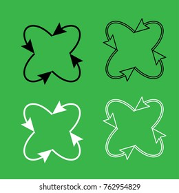 Four arrows in loop in and from center icon . Black and white color set .