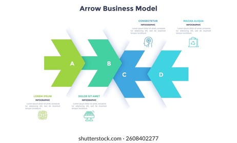 Four arrows in minimal style showcase business progress presentation, demonstrating growth, strategy analysis in flat design for infographic. Vector illustration