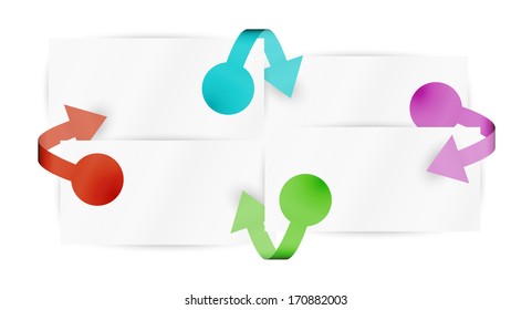 four arrows and four papers on white background