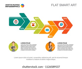 Four arrows percentage chart template for presentation. Business data visualization. Development, progress, analysis, banking or marketing creative concept for infographic, project layout.