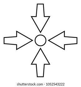 Four arrows point show to dot icon black color