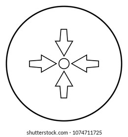 Four arrows point show to dot icon black color